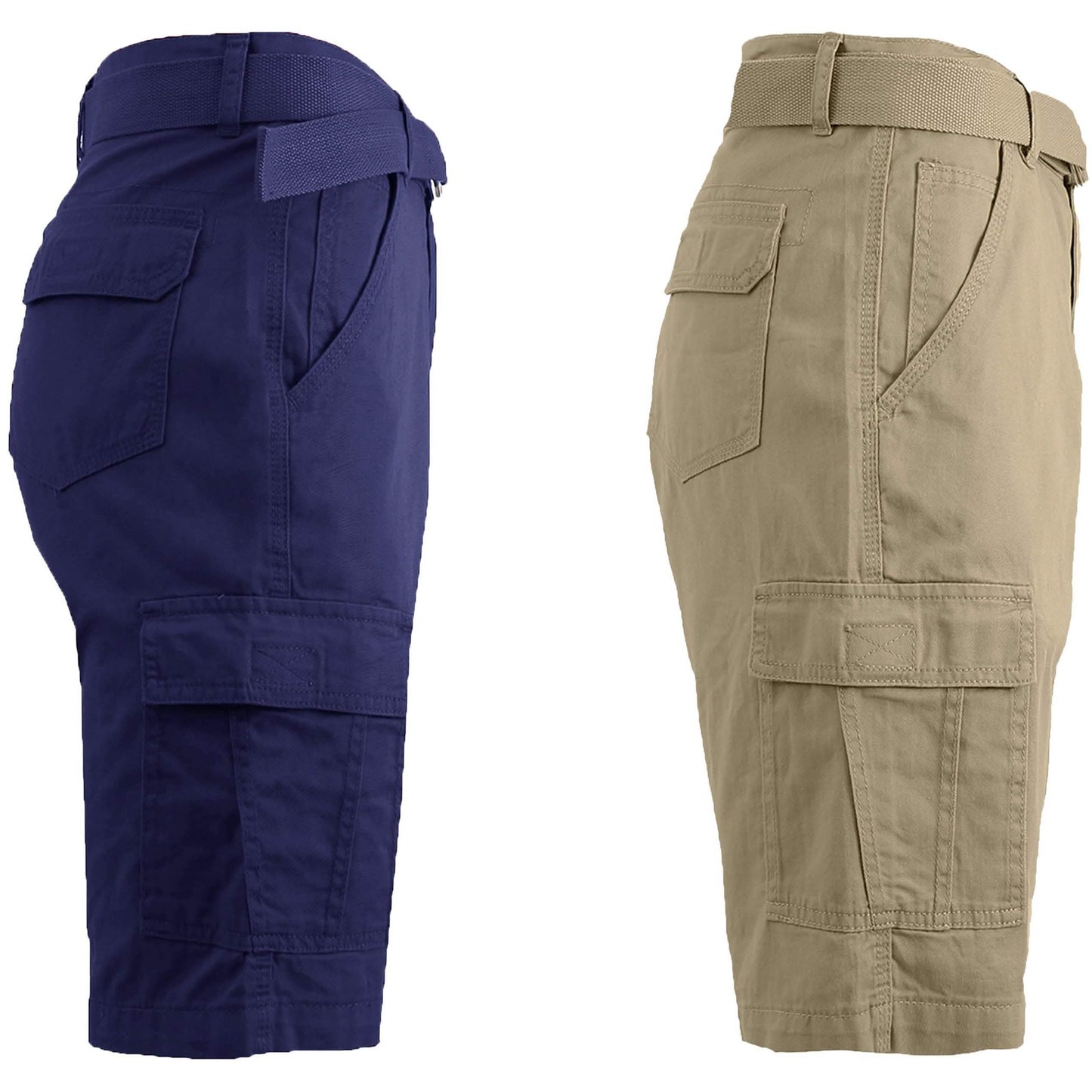 2-Pack: Men's Cotton Classic Cargo Shorts With Belt