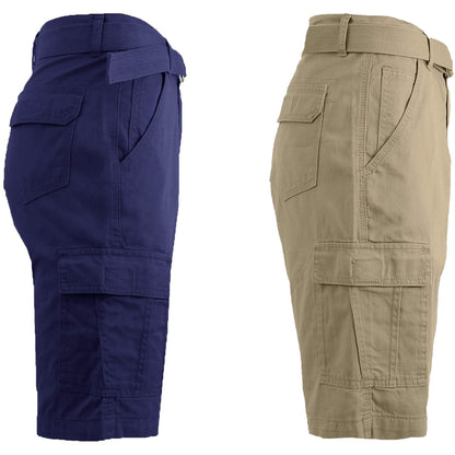 2-Pack: Men's Cotton Classic Cargo Shorts With Belt