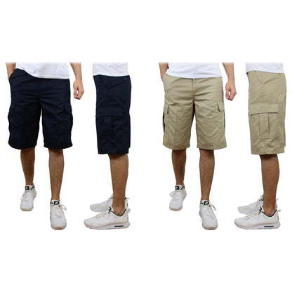 2-Pack: Men's Non-Belted Premium Cotton Blend Cargo Shorts