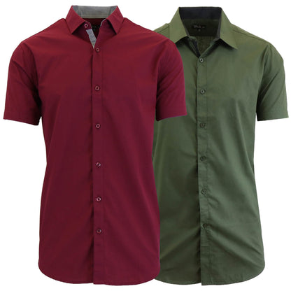 2-Pack: Men's Slim Fit Short Sleeve Dress Shirts