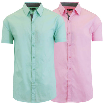 2-Pack: Men's Slim Fit Short Sleeve Dress Shirts