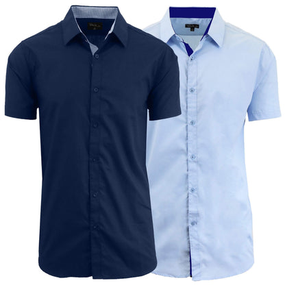 2-Pack: Men's Slim Fit Short Sleeve Dress Shirts