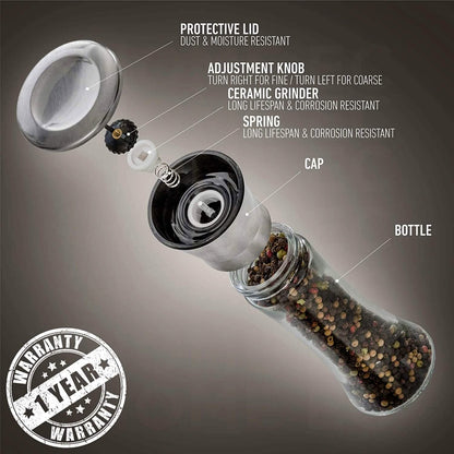 2-Pack: Premium Stainless Steel Salt and Pepper Grinder