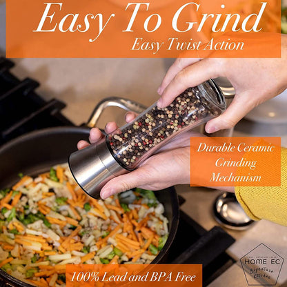 2-Pack: Premium Stainless Steel Salt and Pepper Grinder