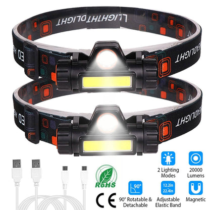 2-Pack: Waterproof Rechargeable Headlamp