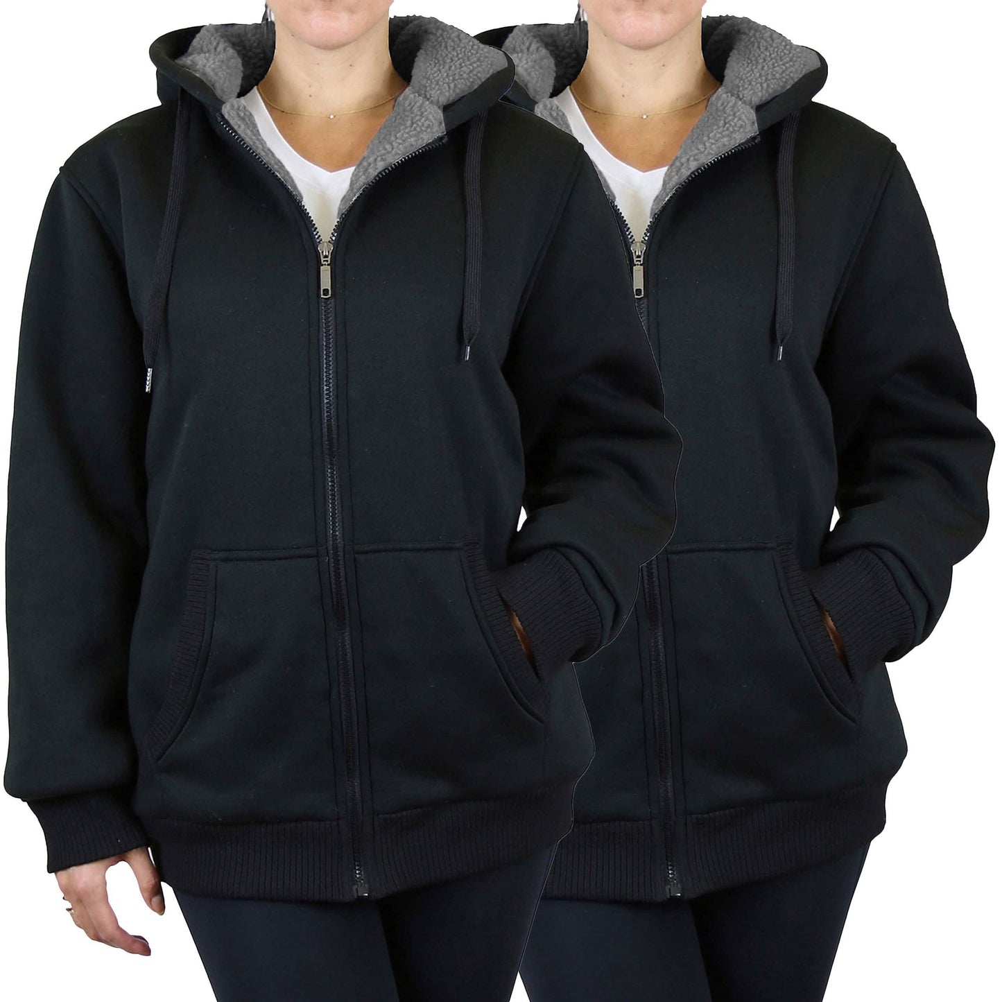 2-Pack: Women's Heavyweight Loose Fitting Sherpa Fleece-Lined Hoodie Sweater