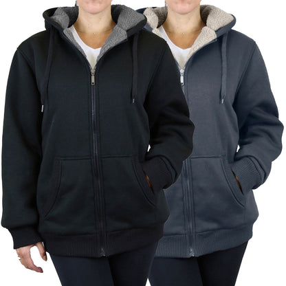 2-Pack: Women's Heavyweight Loose Fitting Sherpa Fleece-Lined Hoodie Sweater