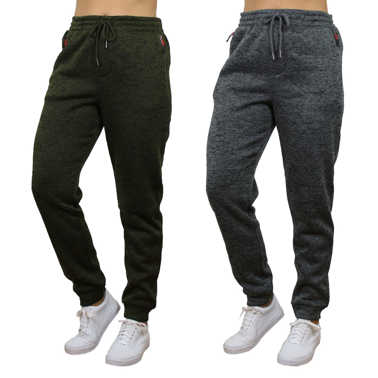 2-Pack Women's Loose-Fit Marled Fleece Jogger Sweatpants With Zipper Pockets