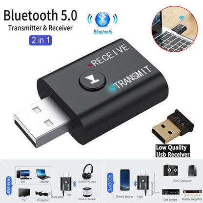 2-Piece: 2-in-1 USB Wireless Bluetooth Adapter 5.0 Transmitter