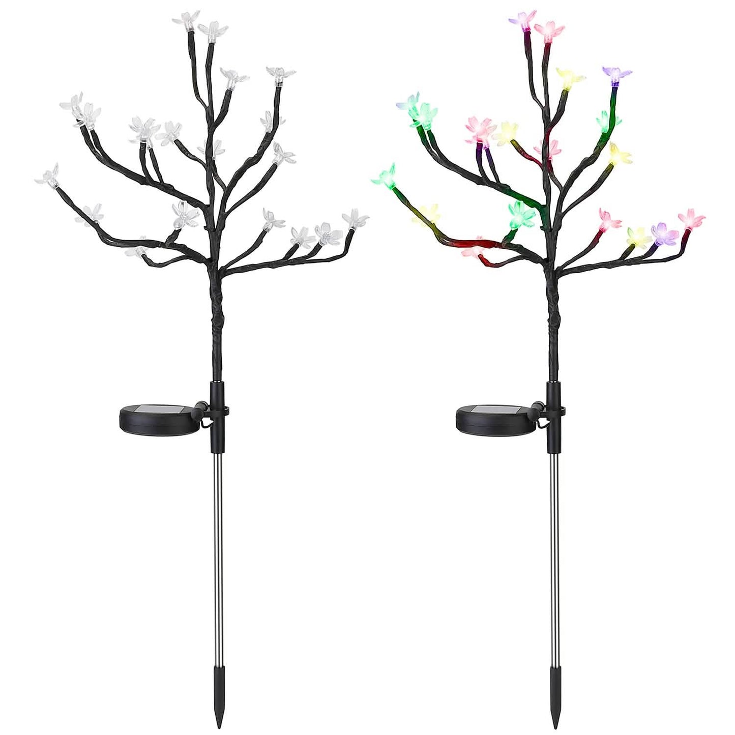 2-Piece: Outdoor Solar Light Cherry Blossom Flower Landscape Light