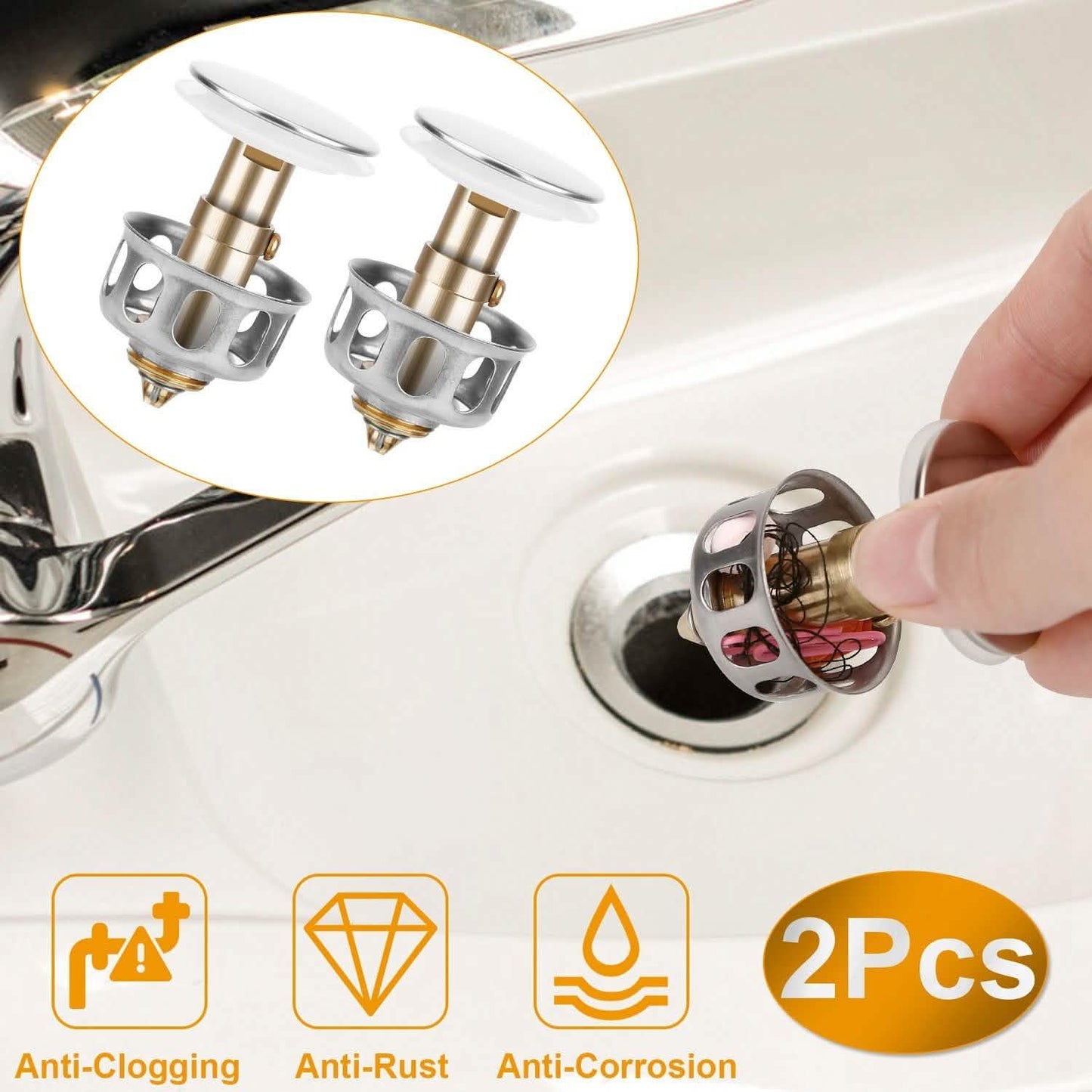 2-Piece: Pop Up Sink Drain Plugs