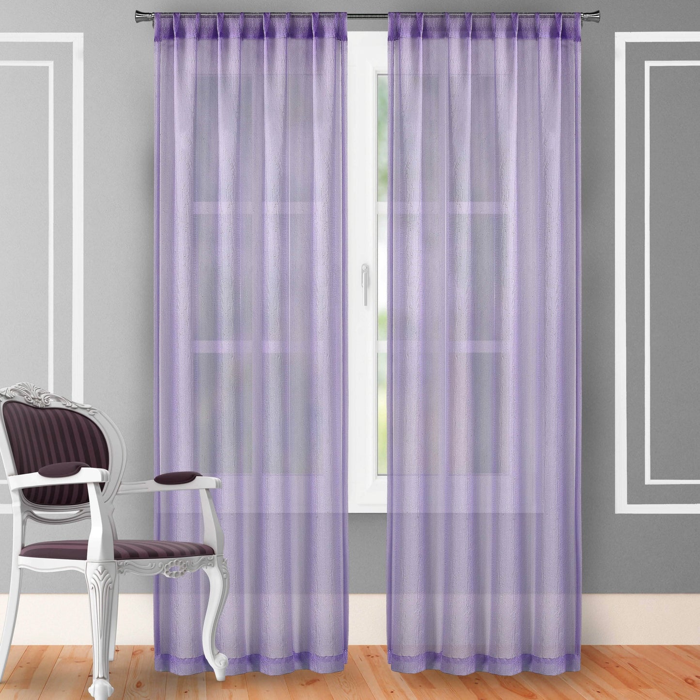 2-Piece Set: Crushed Semi-Sheer Fire Retardant Window Curtain