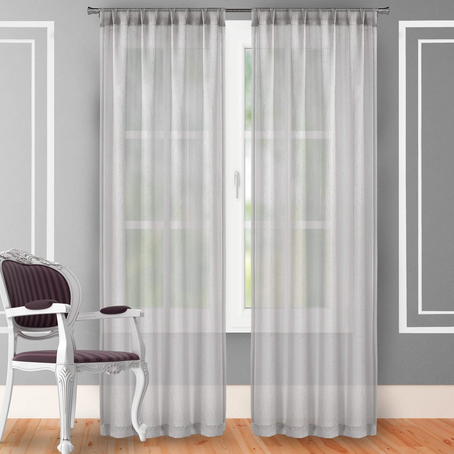 2-Piece Set: Crushed Semi-Sheer Fire Retardant Window Curtain
