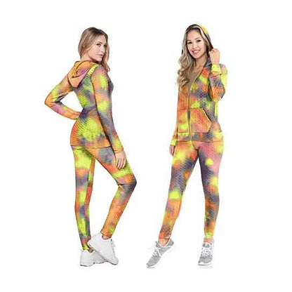 2-Piece: Women's Textured Anti Cellulite Body Shaping Jogger Tracksuit with Hoodie
