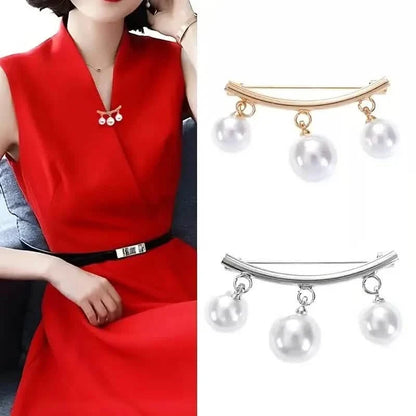 2-Pieces: Faux Pearl Neck Tie Pin Buckle Faux Pendant