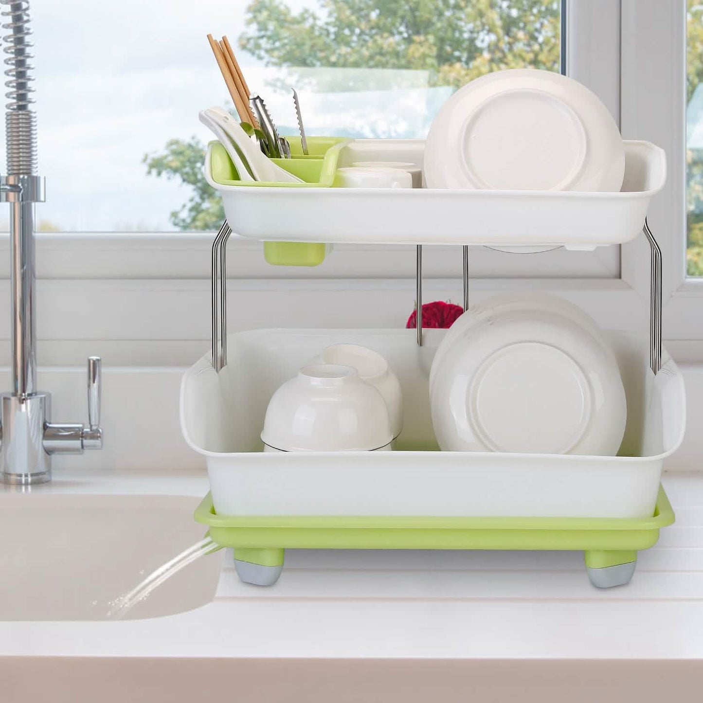 2-Tier Dish Drying Rack Cutlery Drainer