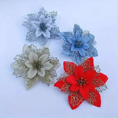 20-Pieces: Artificial Poinsettia Flowers Christmas Ornament