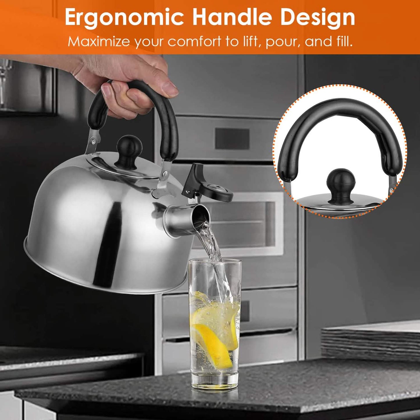2.1 Quarts Stainless Steel Whistling Tea Kettle Stovetop Induction Gas Teapot