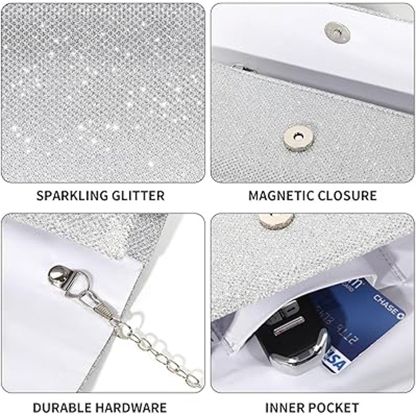 LovyoCoCo Womens Silver Evening Bag Clutch Purses Sparkling Party Handbag