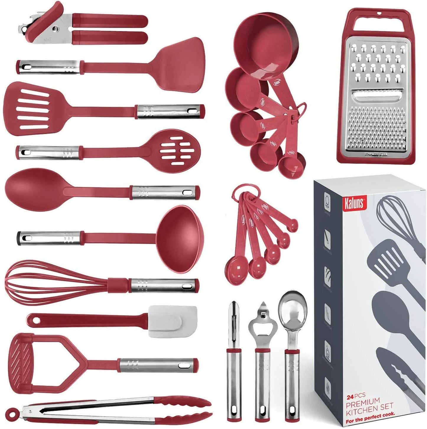 24-Piece Set: Nylon and Stainless Steel Utensil Set