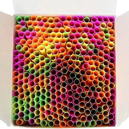250-Pieces: Wow Plastic Neon Disposable Plastic Drinking Straws