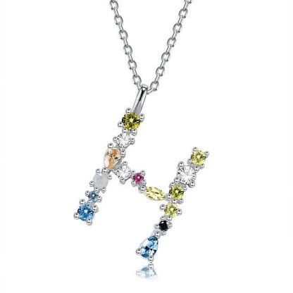 26 Alphabet Necklaces Opal Zirconia 925 Sterling Silver Necklace