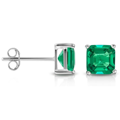 2CTW Created Emerald Asscher Cut Stud Earrings by MUIBLU Gems