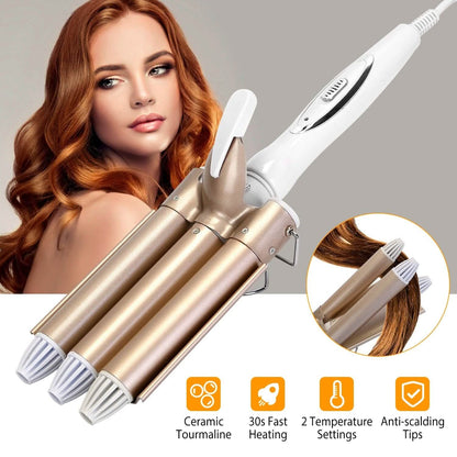 3-Barrel Curling Iron Wand Electric Hair Curler 1" Triple Hair Waver