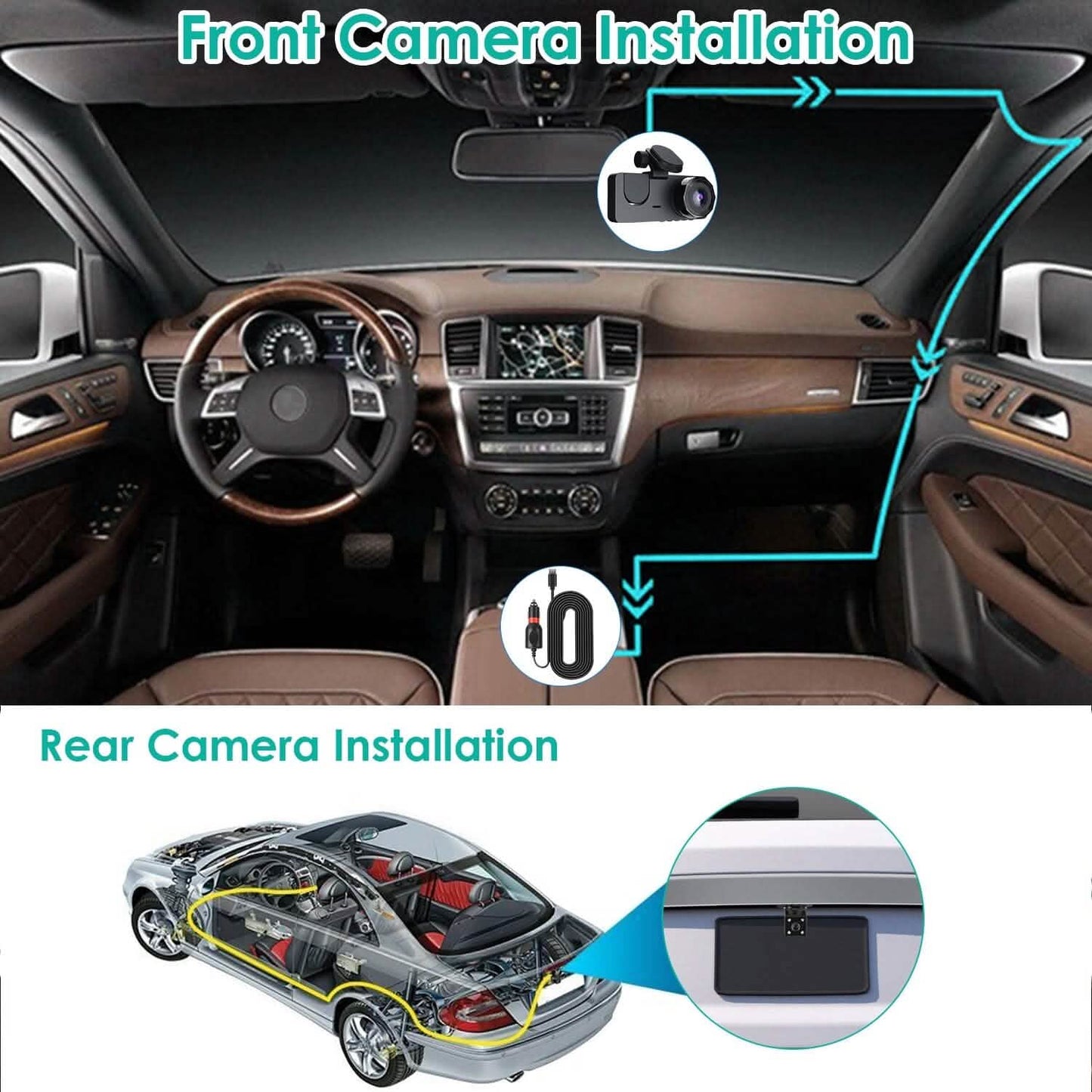 3 Channel Dash Cam Front Inside Rear Vehicle Driving Recorder Car DVR