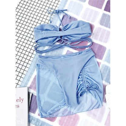 3-Pack: Criss Cross Halter Bikini Swimsuit & Beach Skirt
