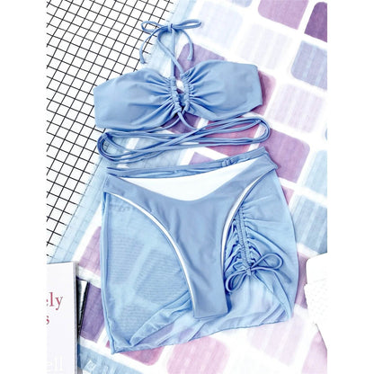 3-Pack: Criss Cross Halter Bikini Swimsuit & Beach Skirt