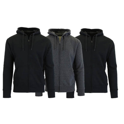 3-Pack Men's Slim-Fit Fleece-Lined Zip Hoodie