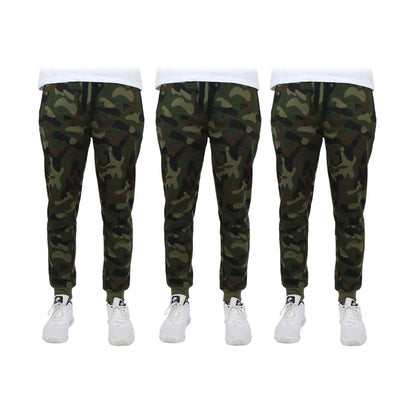 3-Pack: Men's Slim Fitting French Terry Jogger Lounge Pants with Zipper Pockets