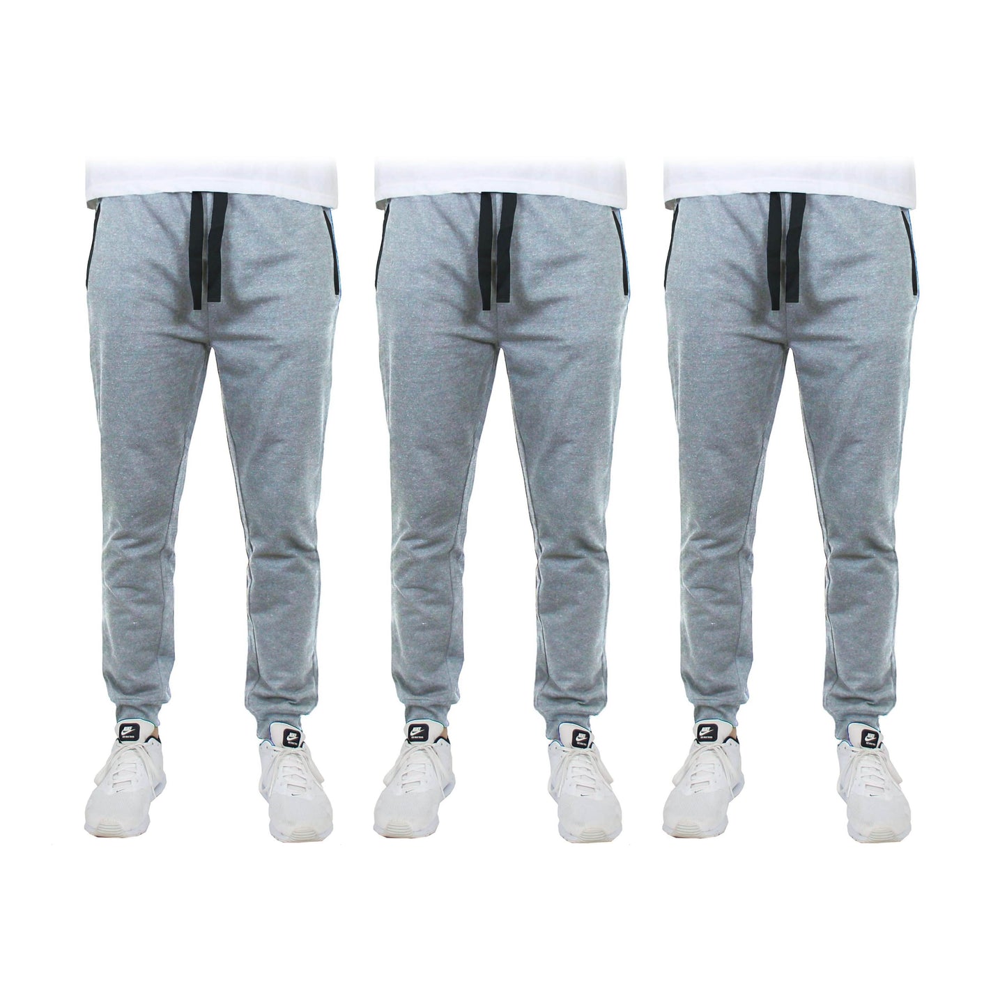 3-Pack: Men's Slim Fitting French Terry Jogger Lounge Pants with Zipper Pockets