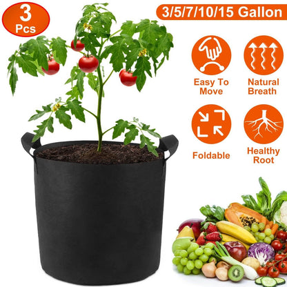 3-Pack: Planter Bags Breathable Planting Fabric Pots with Harvest Window