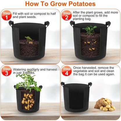 3-Pack: Planter Bags Breathable Planting Fabric Pots with Harvest Window