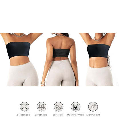 3-Pack: Women's Seamless Strapless Bandeau Crop Tube Top Bra Bralettes