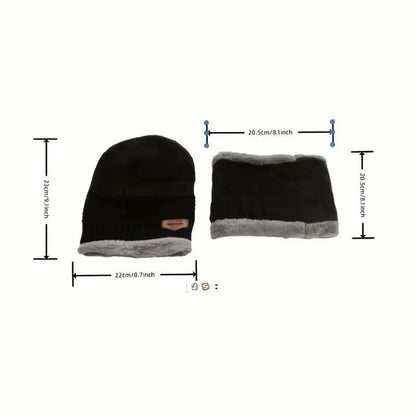 3-Piece Set: Black Knit Hats Warm Beanies Winter Neck Gaiter Elastic Gloves