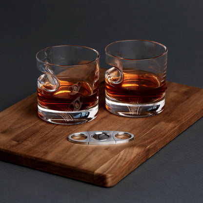 3-Piece Set: Cigar-Holding Whiskey Glasses with Cigar Cutter