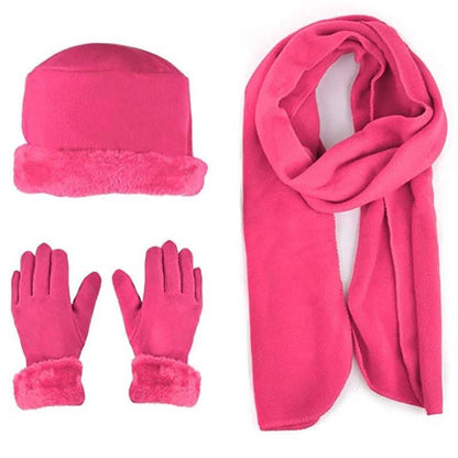 3-Piece Set: Women's Warm Fleece Winter Set Fur Trim