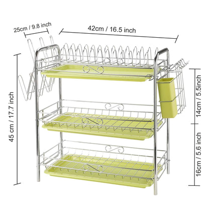 3 Tier Dish Drying Rack Drainer Kitchen Storage Board Cutlery Cup Shelf