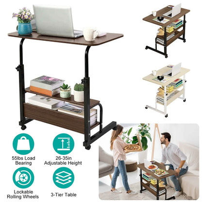 3-Tier Height Adjustable Laptop Desk with Rolling Wheels