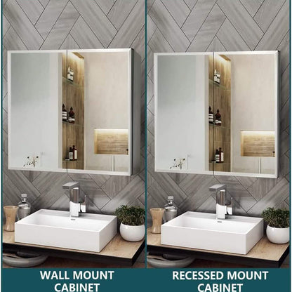 30" W X 26" H Aluminum Bathroom Mirror Medicine Cabinet with Dual Mirrors