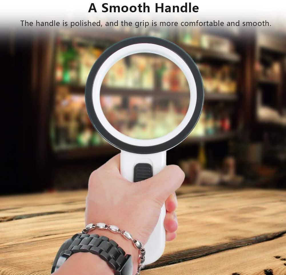 30X Handheld Large Magnifying Glass 12 LED Illuminated Lighted Magnifier