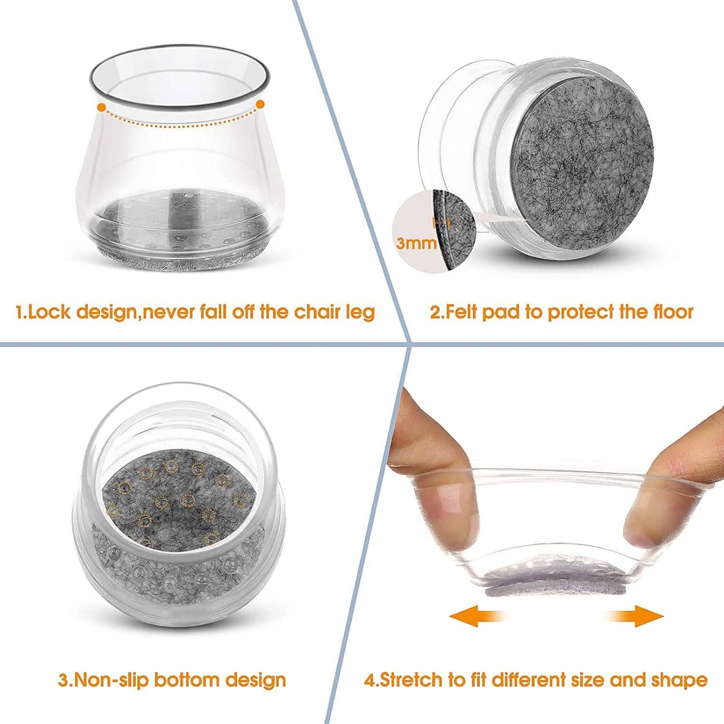 32-Piece: Clear Chair Leg Floor Protectors