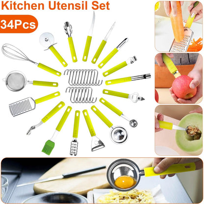 34-Pieces Set: Stainless Steel Kitchen Gadget Tools Set