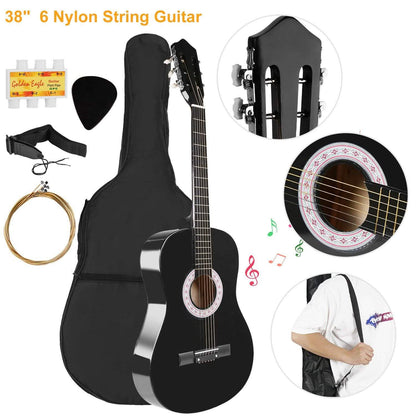 38" Acoustic Beginners Guitar with Guitar Bag Strap Tuner Extra String