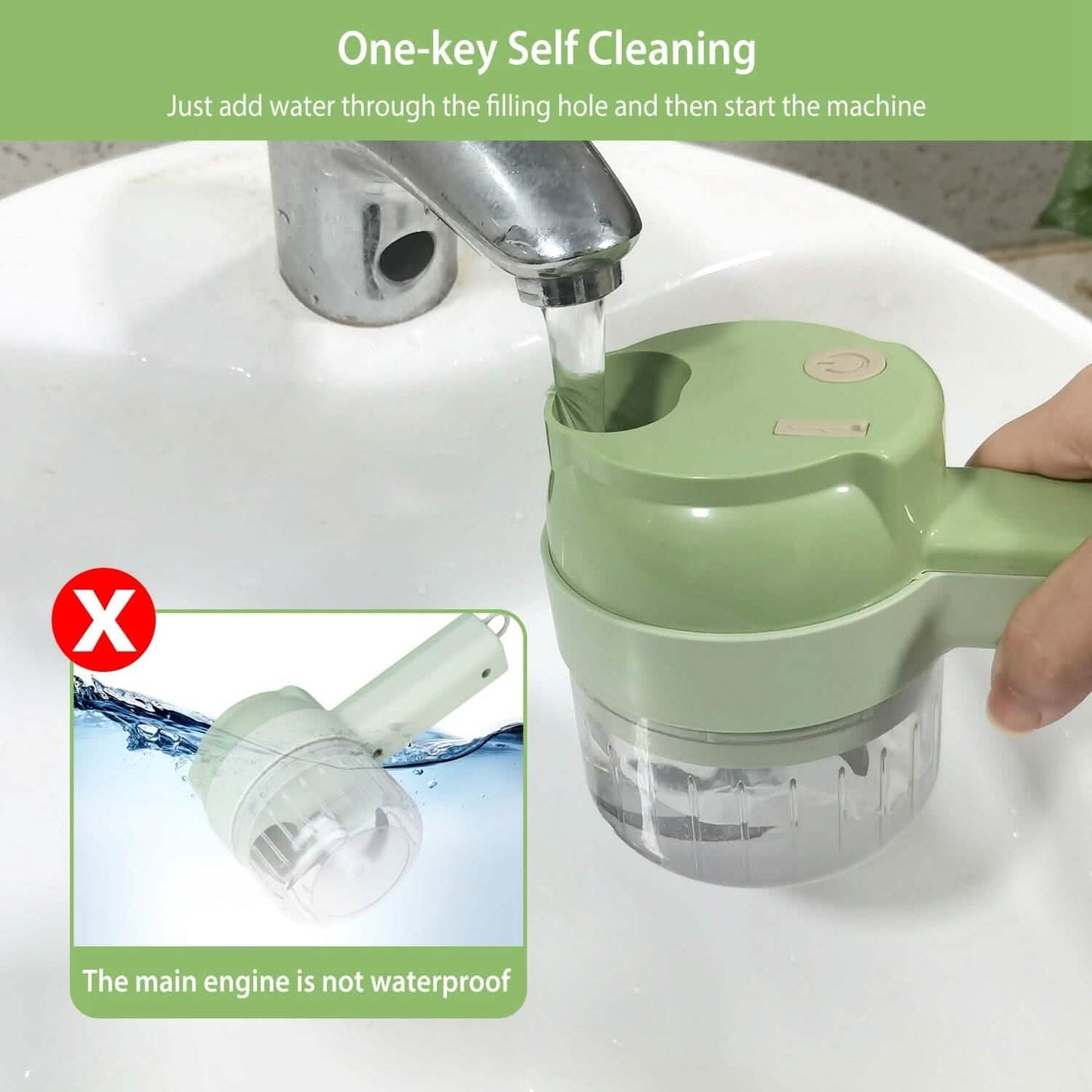 4-in-1 Handheld Electric Vegetable Chopper, Grinder, Slicer and Dicer