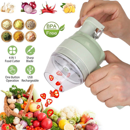 4-in-1 Handheld Electric Vegetable Chopper, Grinder, Slicer and Dicer
