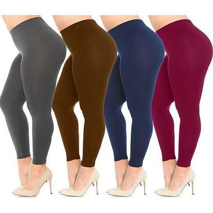 4-Pack: Plus Size Women's Ultra-Soft Stretchy Solid Yoga Leggings